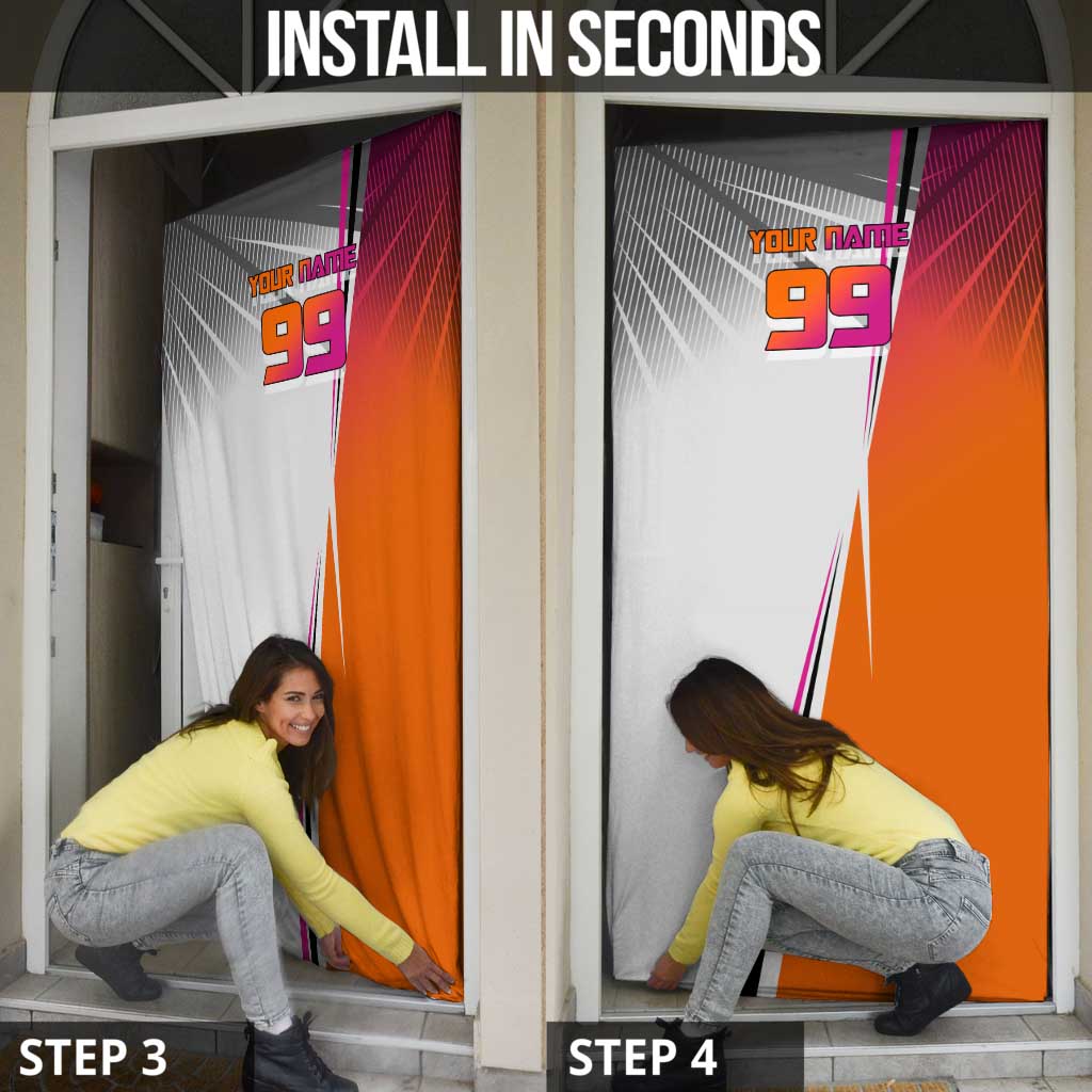 Personalized Nobara Kugisaki Jujutsu Kaisen Door Cover with Pink Orange Gradient and Action Kick Pose