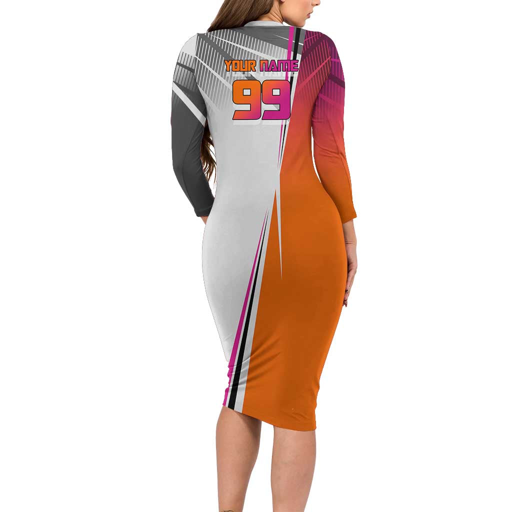 Personalized Nobara Kugisaki Jujutsu Kaisen Family Matching Long Sleeve Bodycon Dress and Hawaiian Shirt with Pink Orange Gradient and Action Kick Pose