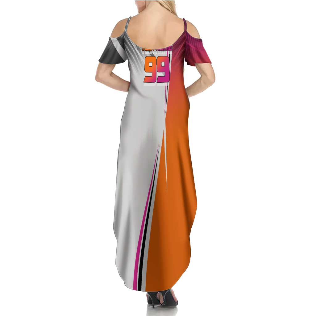 Personalized Nobara Kugisaki Jujutsu Kaisen Family Matching Summer Maxi Dress and Hawaiian Shirt with Pink Orange Gradient and Action Kick Pose