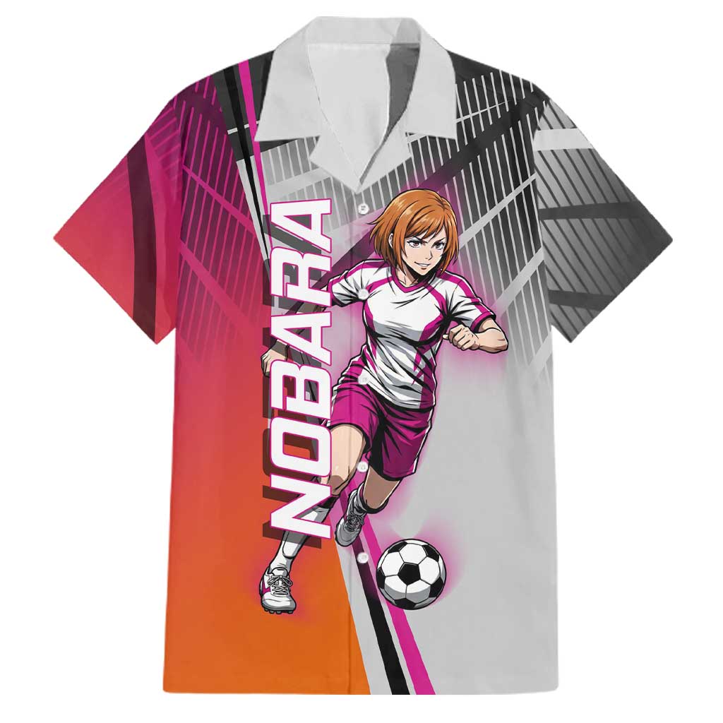 Personalized Nobara Kugisaki Jujutsu Kaisen Family Matching Tank Maxi Dress and Hawaiian Shirt with Pink Orange Gradient and Action Kick Pose