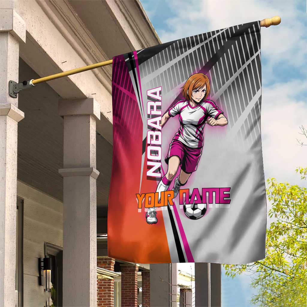 Personalized Nobara Kugisaki Jujutsu Kaisen Garden Flag with Pink Orange Gradient and Action Kick Pose