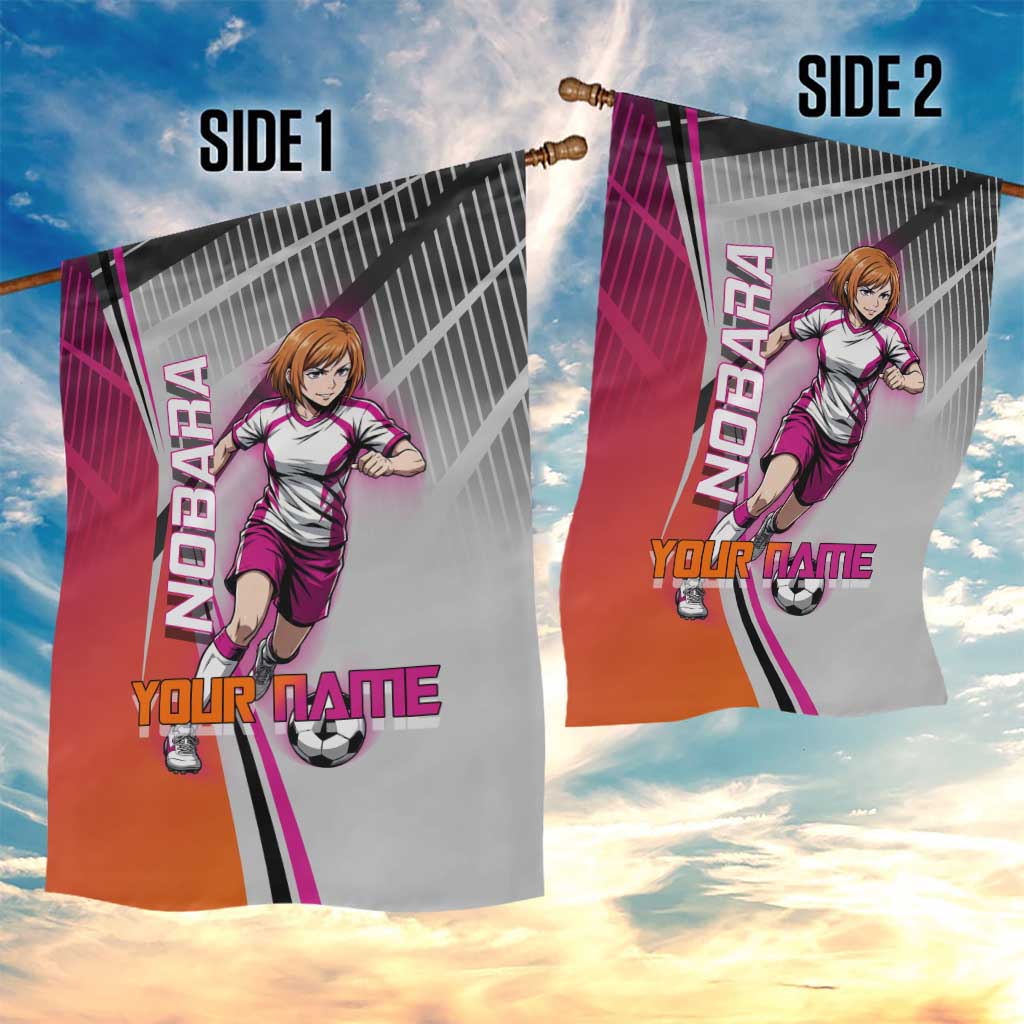 Personalized Nobara Kugisaki Jujutsu Kaisen Garden Flag with Pink Orange Gradient and Action Kick Pose
