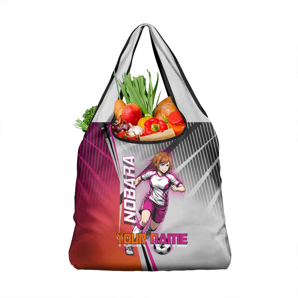 Personalized Nobara Kugisaki Jujutsu Kaisen Grocery Bag with Pink Orange Gradient and Action Kick Pose