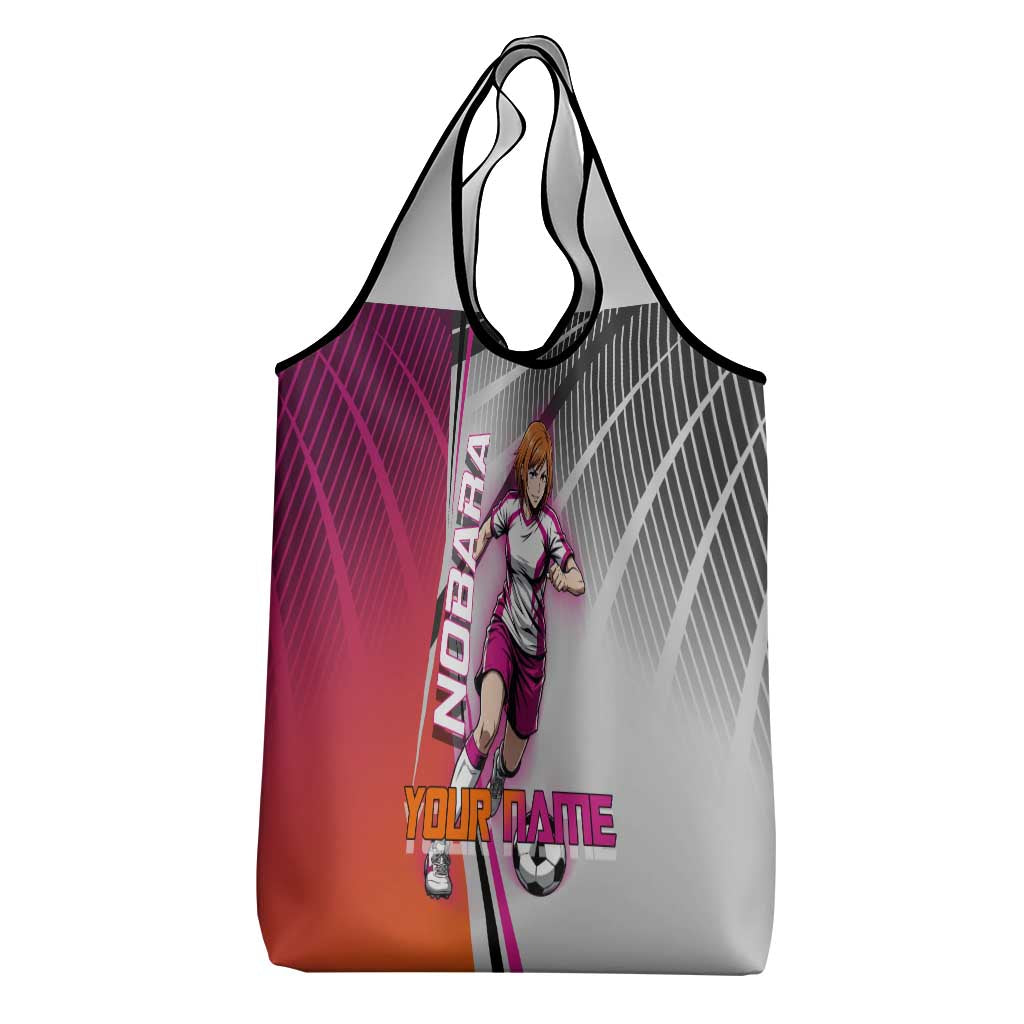 Personalized Nobara Kugisaki Jujutsu Kaisen Grocery Bag with Pink Orange Gradient and Action Kick Pose