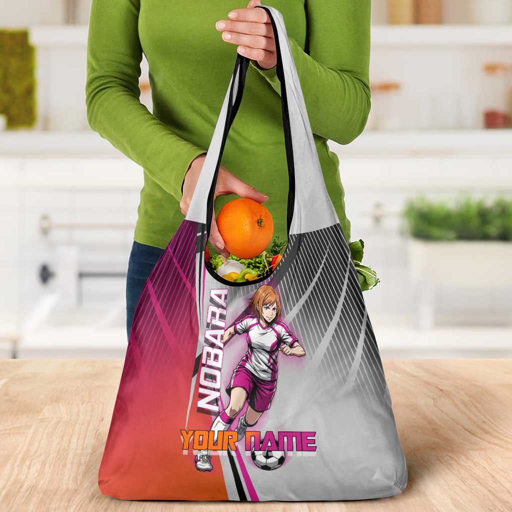 Personalized Nobara Kugisaki Jujutsu Kaisen Grocery Bag with Pink Orange Gradient and Action Kick Pose