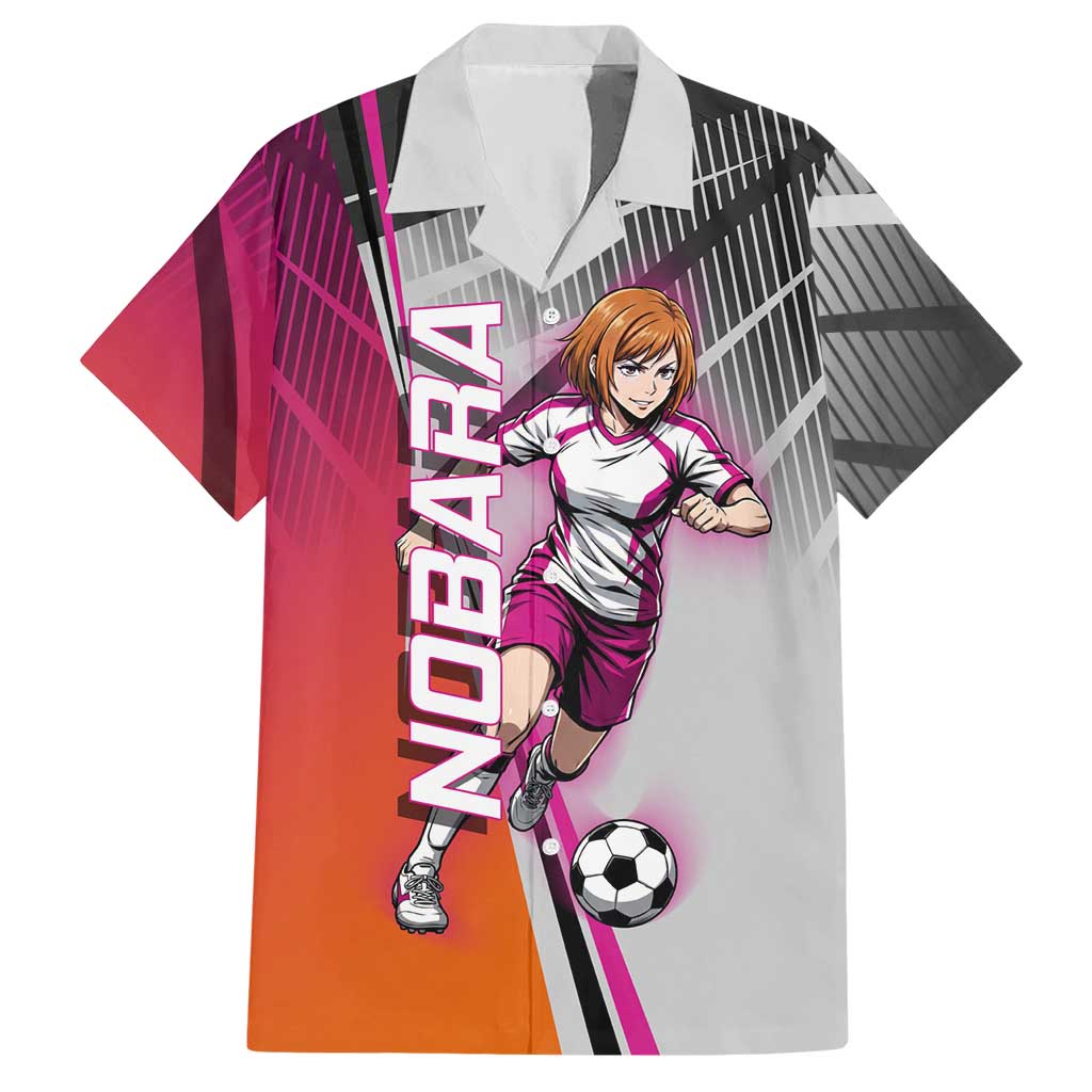 Personalized Nobara Kugisaki Jujutsu Kaisen Hawaiian Shirt with Pink Orange Gradient and Action Kick Pose