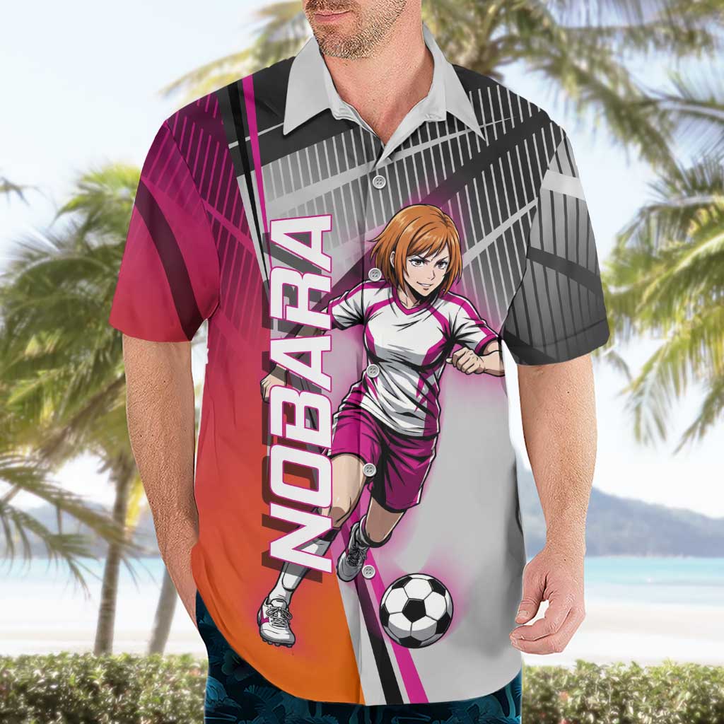 Personalized Nobara Kugisaki Jujutsu Kaisen Hawaiian Shirt with Pink Orange Gradient and Action Kick Pose