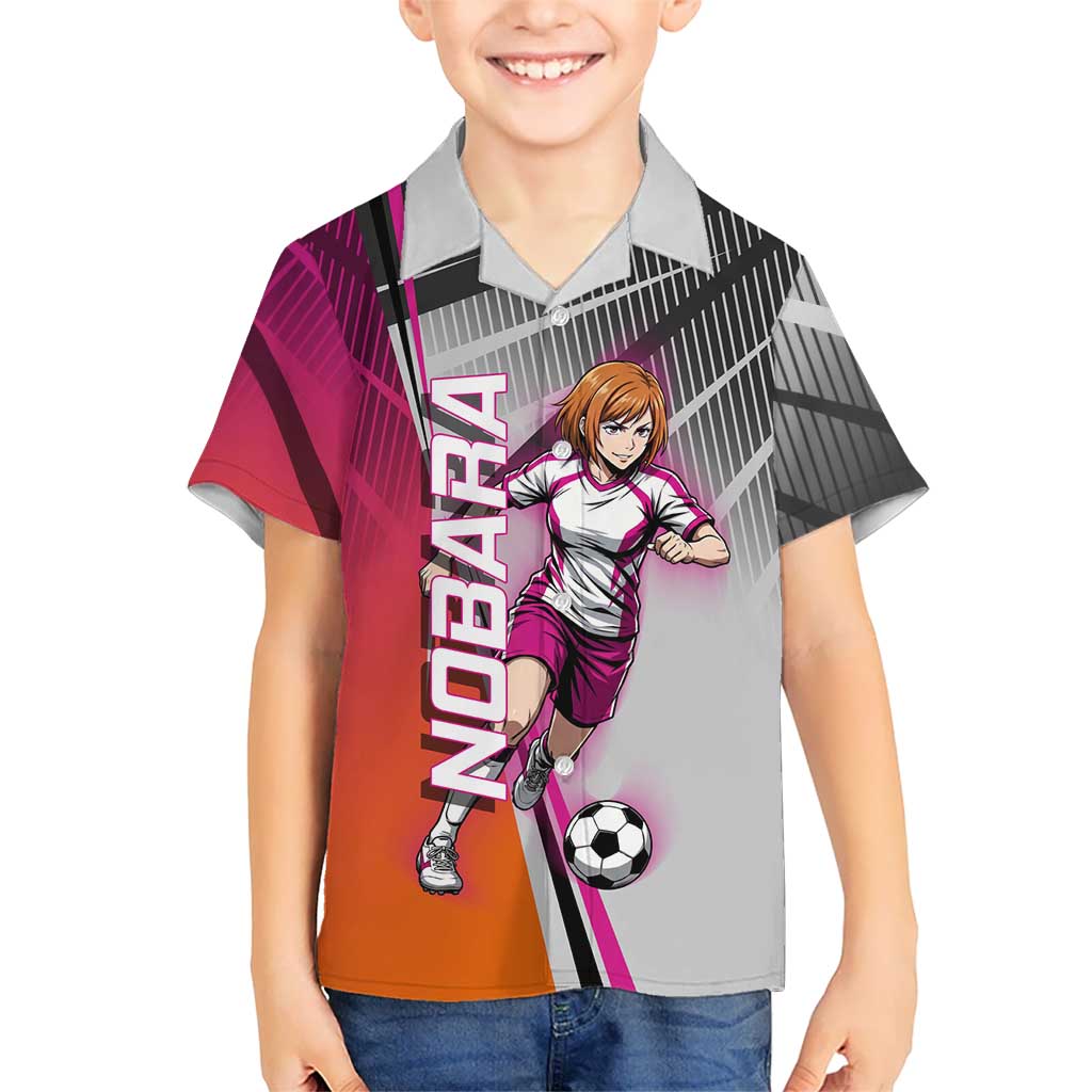 Personalized Nobara Kugisaki Jujutsu Kaisen Hawaiian Shirt with Pink Orange Gradient and Action Kick Pose