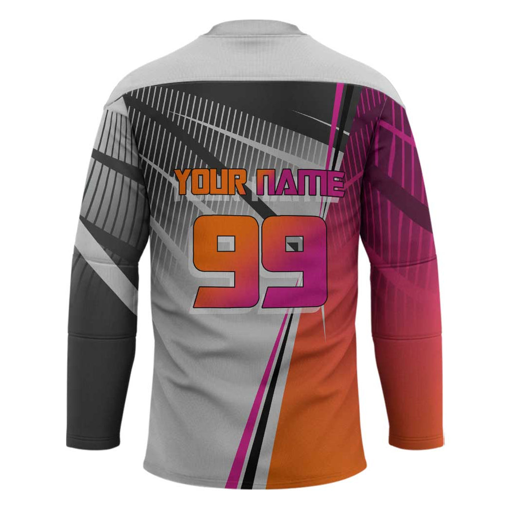 Personalized Nobara Kugisaki Jujutsu Kaisen Hockey Jersey with Pink Orange Gradient and Action Kick Pose