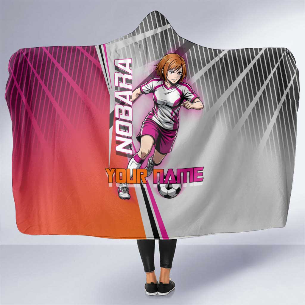 Personalized Nobara Kugisaki Jujutsu Kaisen Hooded Blanket with Pink Orange Gradient and Action Kick Pose