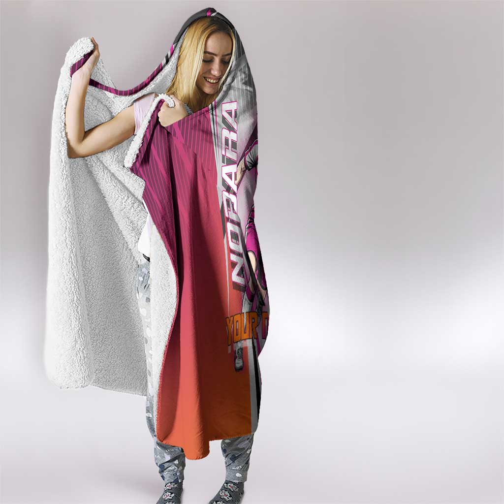 Personalized Nobara Kugisaki Jujutsu Kaisen Hooded Blanket with Pink Orange Gradient and Action Kick Pose
