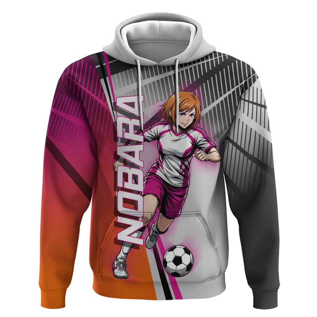Personalized Nobara Kugisaki Jujutsu Kaisen Hoodie with Pink Orange Gradient and Action Kick Pose