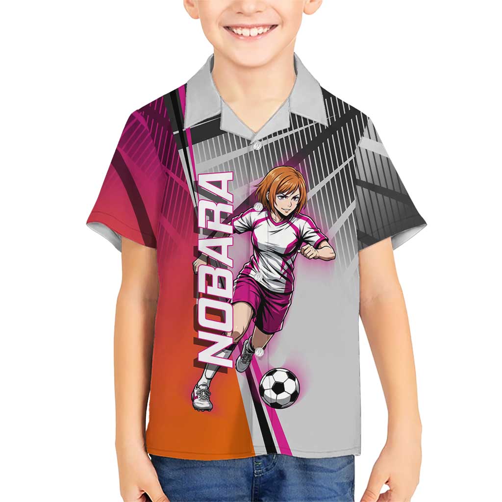Personalized Nobara Kugisaki Jujutsu Kaisen Kid Hawaiian Shirt with Pink Orange Gradient and Action Kick Pose