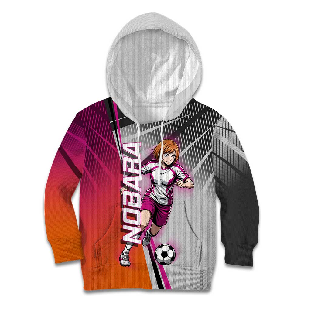 Personalized Nobara Kugisaki Jujutsu Kaisen Kid Hoodie with Pink Orange Gradient and Action Kick Pose