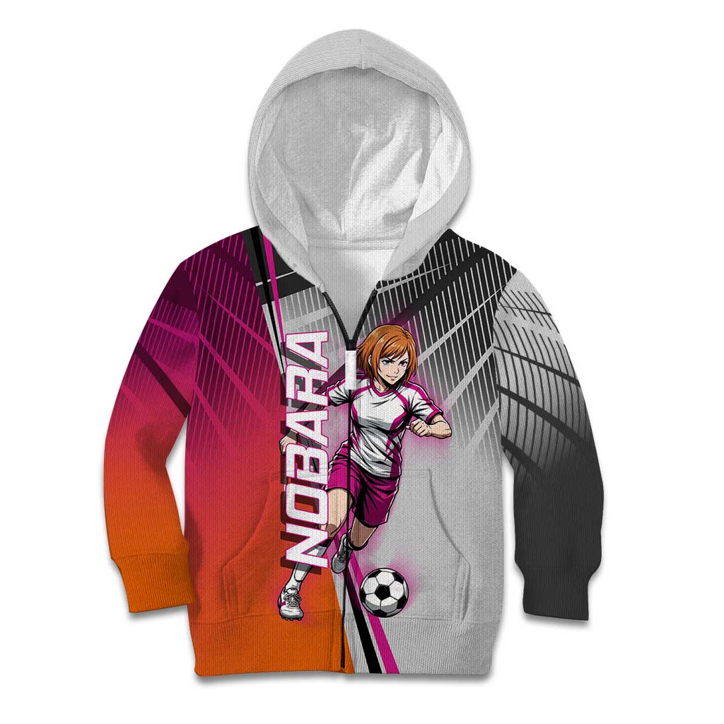 Personalized Nobara Kugisaki Jujutsu Kaisen Kid Hoodie with Pink Orange Gradient and Action Kick Pose