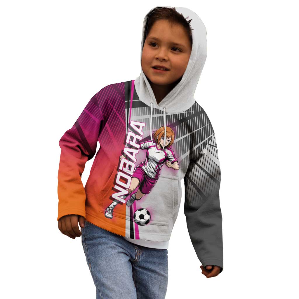 Personalized Nobara Kugisaki Jujutsu Kaisen Kid Hoodie with Pink Orange Gradient and Action Kick Pose