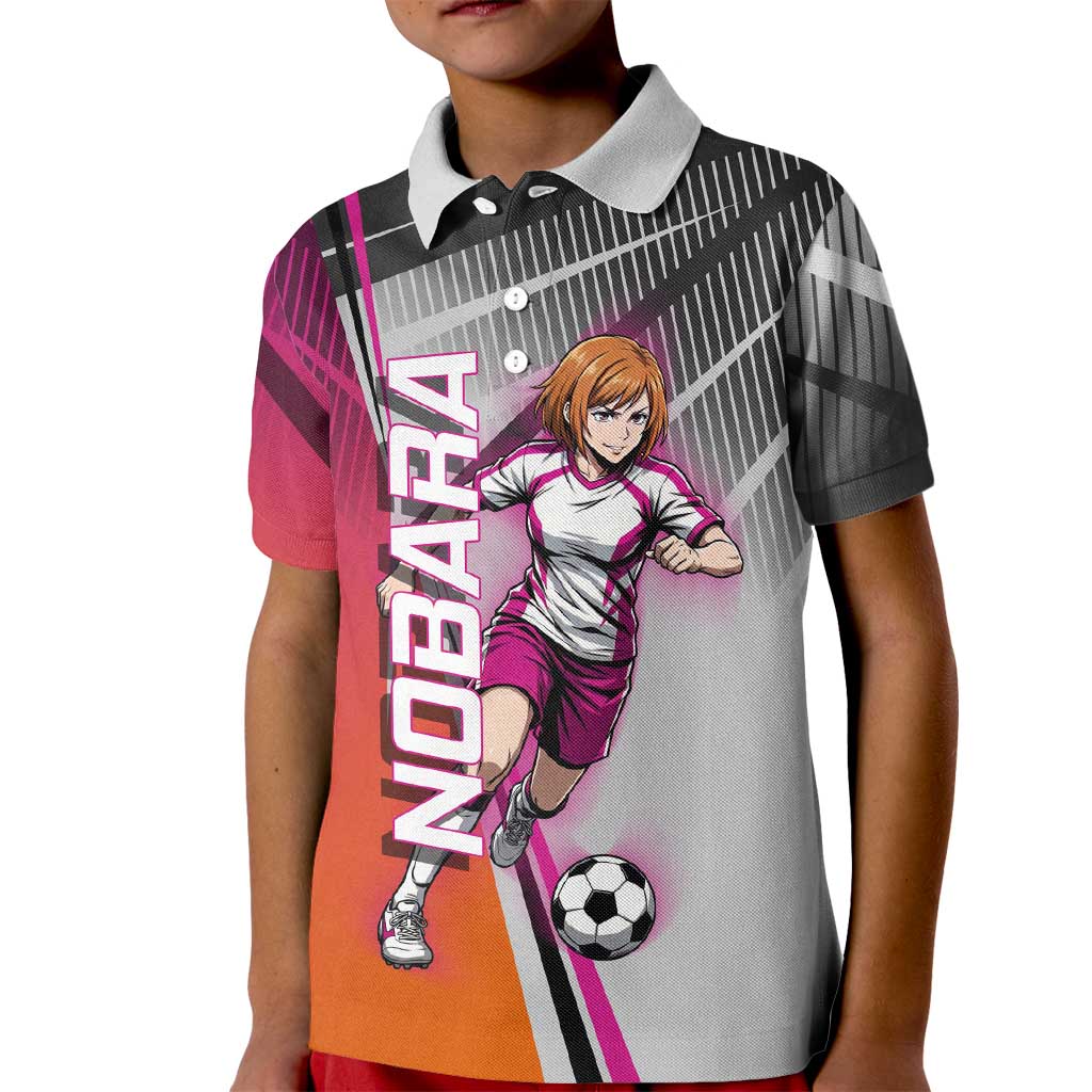 Personalized Nobara Kugisaki Jujutsu Kaisen Kid Polo Shirt with Pink Orange Gradient and Action Kick Pose