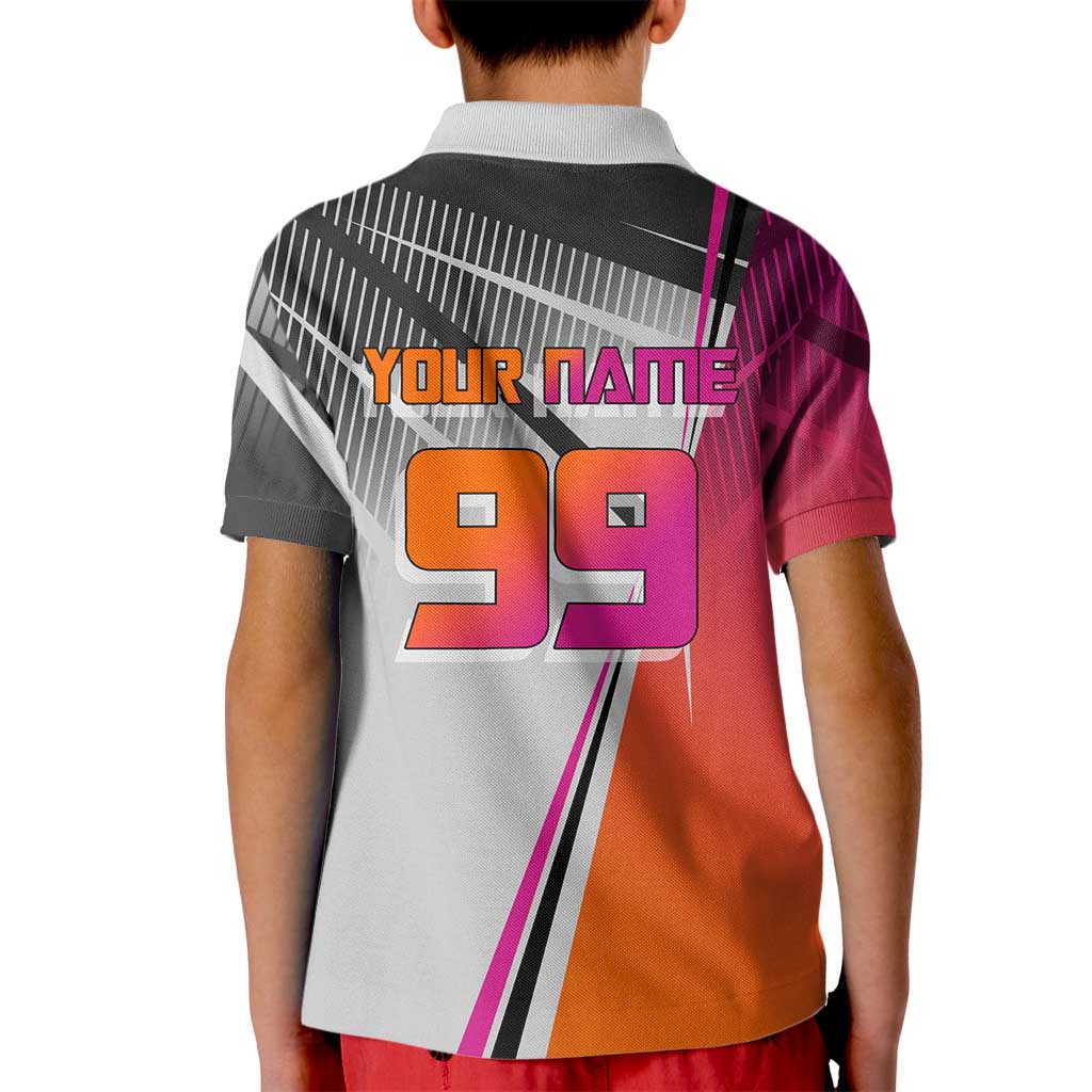 Personalized Nobara Kugisaki Jujutsu Kaisen Kid Polo Shirt with Pink Orange Gradient and Action Kick Pose