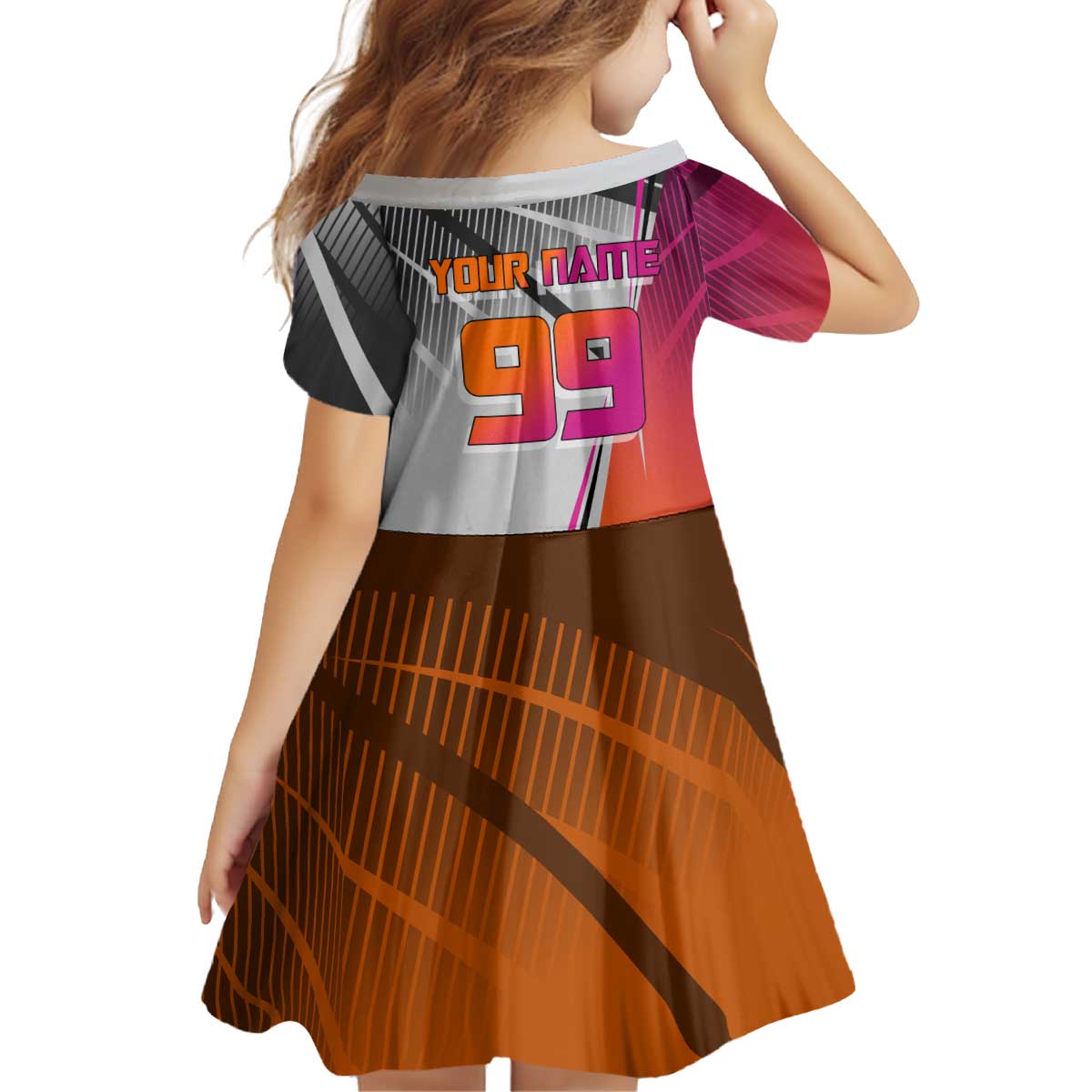 Personalized Nobara Kugisaki Jujutsu Kaisen Kid Short Sleeve Dress with Pink Orange Gradient and Action Kick Pose