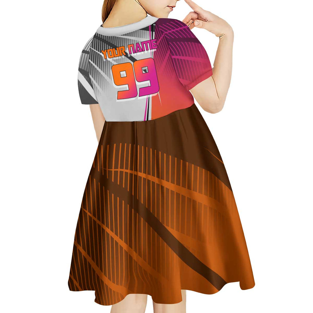 Personalized Nobara Kugisaki Jujutsu Kaisen Kid Short Sleeve Dress with Pink Orange Gradient and Action Kick Pose