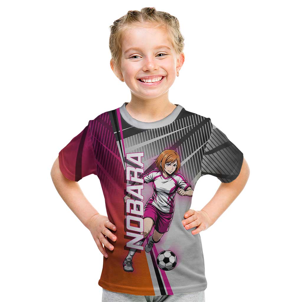 Personalized Nobara Kugisaki Jujutsu Kaisen Kid T Shirt with Pink Orange Gradient and Action Kick Pose