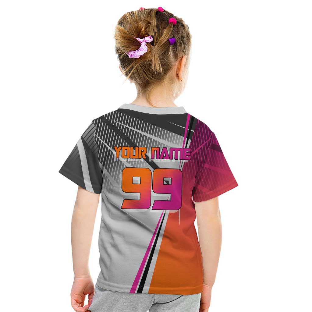 Personalized Nobara Kugisaki Jujutsu Kaisen Kid T Shirt with Pink Orange Gradient and Action Kick Pose
