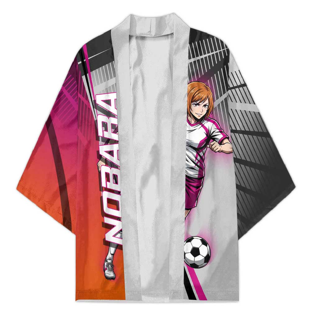Personalized Nobara Kugisaki Jujutsu Kaisen Kimono with Pink Orange Gradient and Action Kick Pose