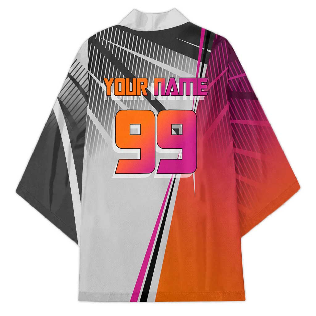 Personalized Nobara Kugisaki Jujutsu Kaisen Kimono with Pink Orange Gradient and Action Kick Pose