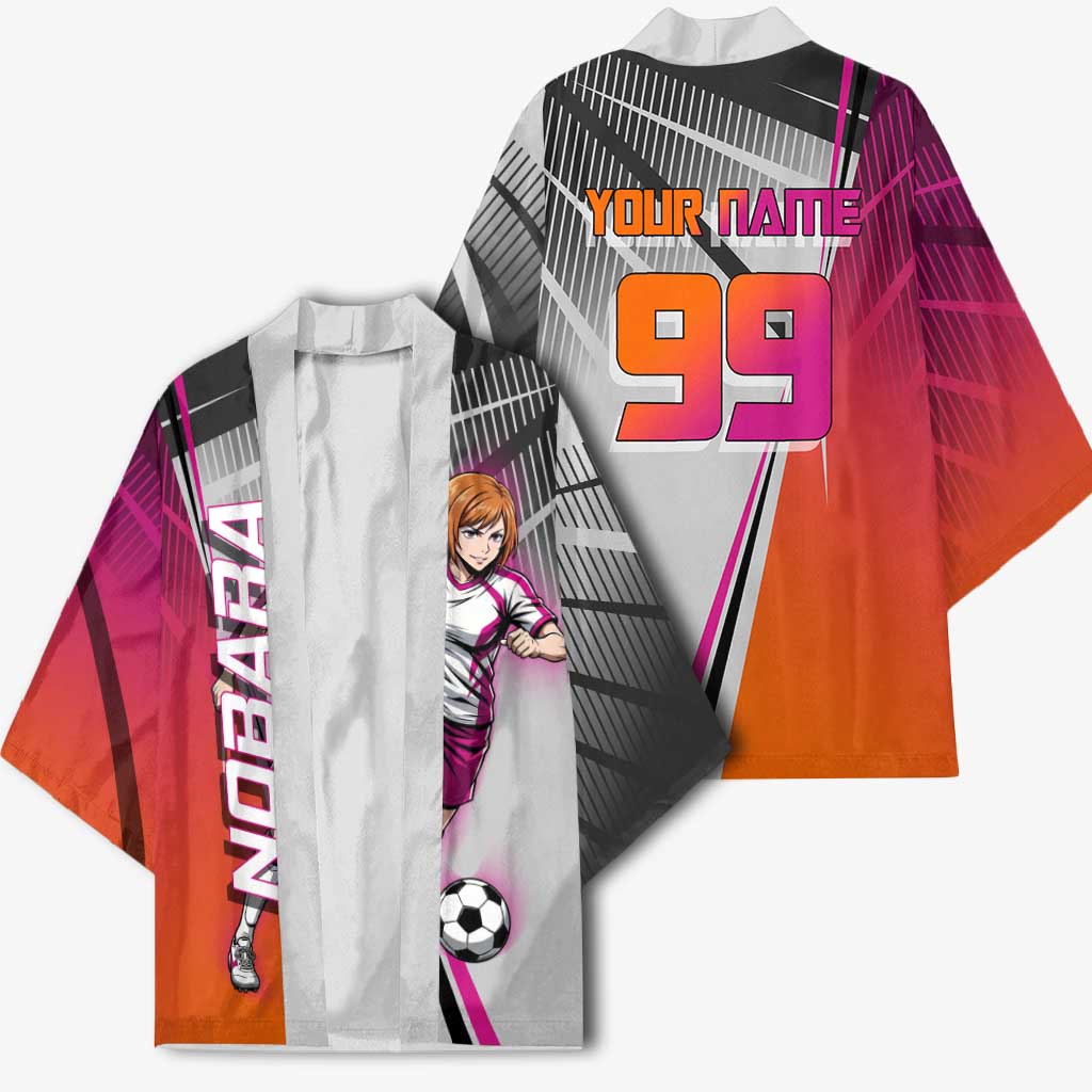 Personalized Nobara Kugisaki Jujutsu Kaisen Kimono with Pink Orange Gradient and Action Kick Pose