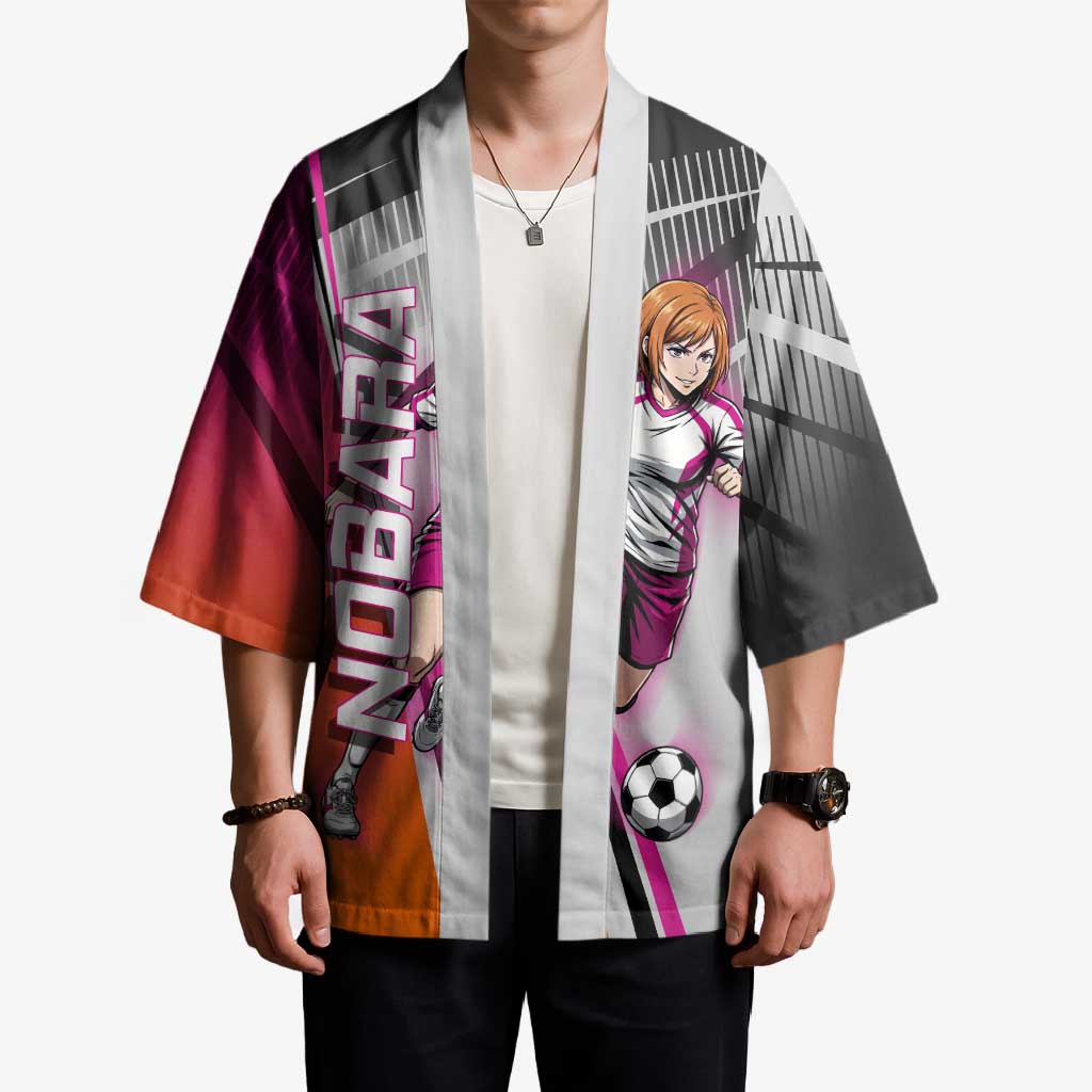 Personalized Nobara Kugisaki Jujutsu Kaisen Kimono with Pink Orange Gradient and Action Kick Pose