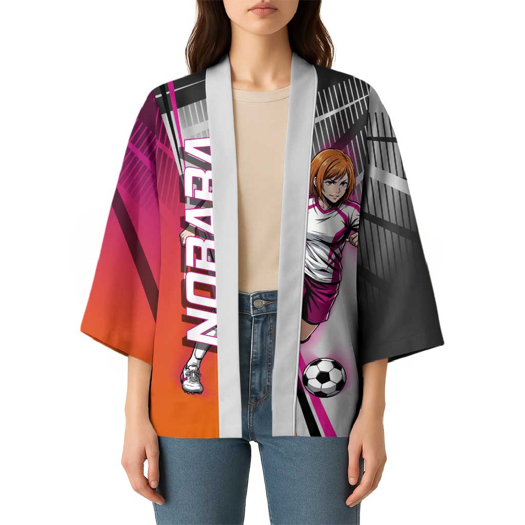 Personalized Nobara Kugisaki Jujutsu Kaisen Kimono with Pink Orange Gradient and Action Kick Pose