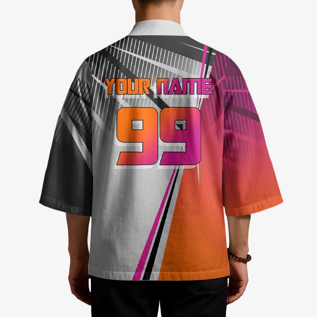 Personalized Nobara Kugisaki Jujutsu Kaisen Kimono with Pink Orange Gradient and Action Kick Pose