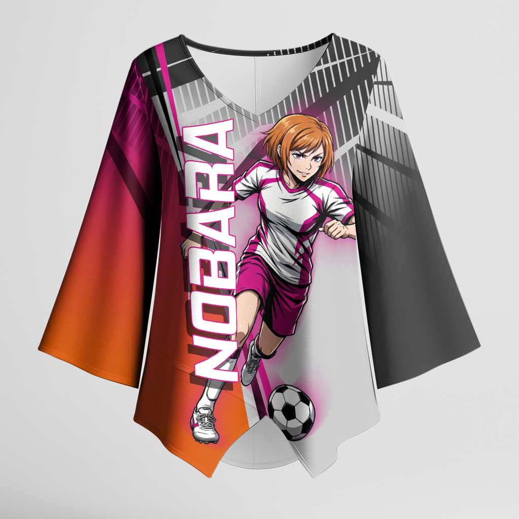 Personalized Nobara Kugisaki Jujutsu Kaisen Kimono Sleeve Blouse with Pink Orange Gradient and Action Kick Pose