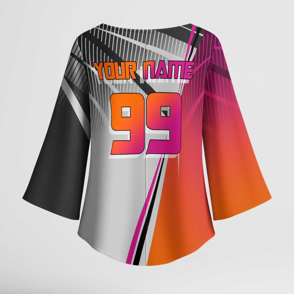 Personalized Nobara Kugisaki Jujutsu Kaisen Kimono Sleeve Blouse with Pink Orange Gradient and Action Kick Pose