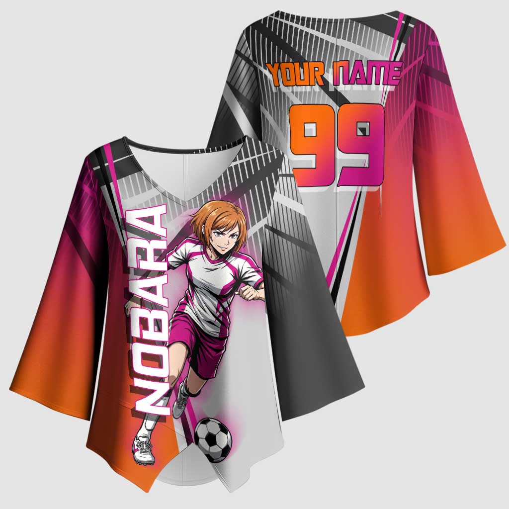 Personalized Nobara Kugisaki Jujutsu Kaisen Kimono Sleeve Blouse with Pink Orange Gradient and Action Kick Pose