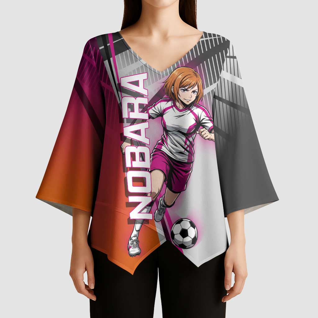 Personalized Nobara Kugisaki Jujutsu Kaisen Kimono Sleeve Blouse with Pink Orange Gradient and Action Kick Pose