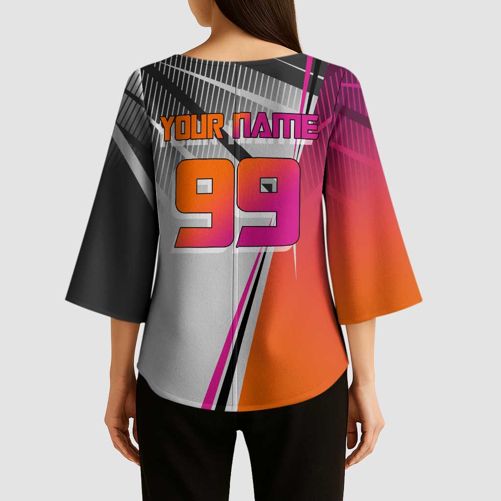 Personalized Nobara Kugisaki Jujutsu Kaisen Kimono Sleeve Blouse with Pink Orange Gradient and Action Kick Pose