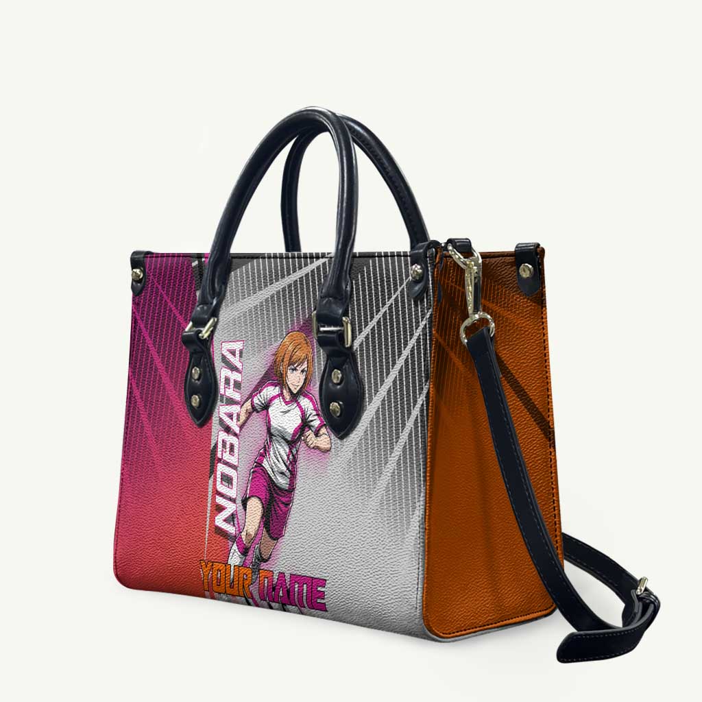 Personalized Nobara Kugisaki Jujutsu Kaisen Leather Bag with Pink Orange Gradient and Action Kick Pose