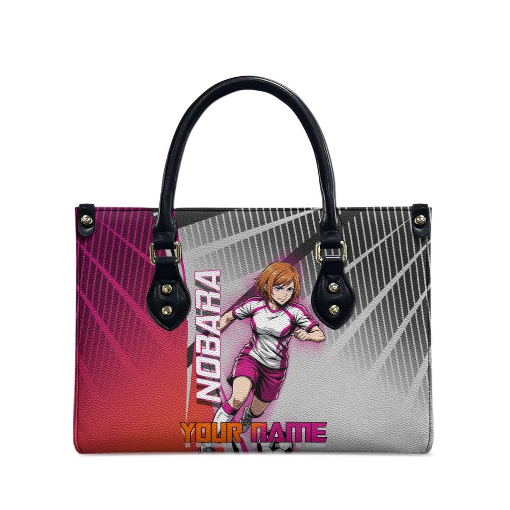 Personalized Nobara Kugisaki Jujutsu Kaisen Leather Bag with Pink Orange Gradient and Action Kick Pose