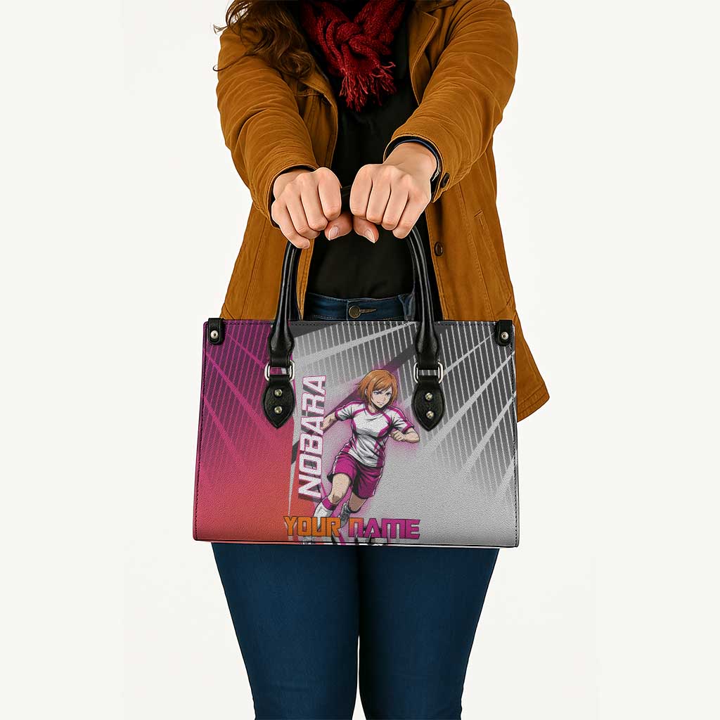 Personalized Nobara Kugisaki Jujutsu Kaisen Leather Bag with Pink Orange Gradient and Action Kick Pose