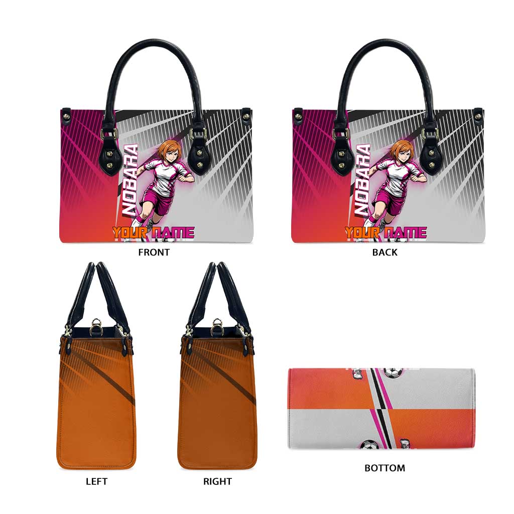 Personalized Nobara Kugisaki Jujutsu Kaisen Leather Bag with Pink Orange Gradient and Action Kick Pose