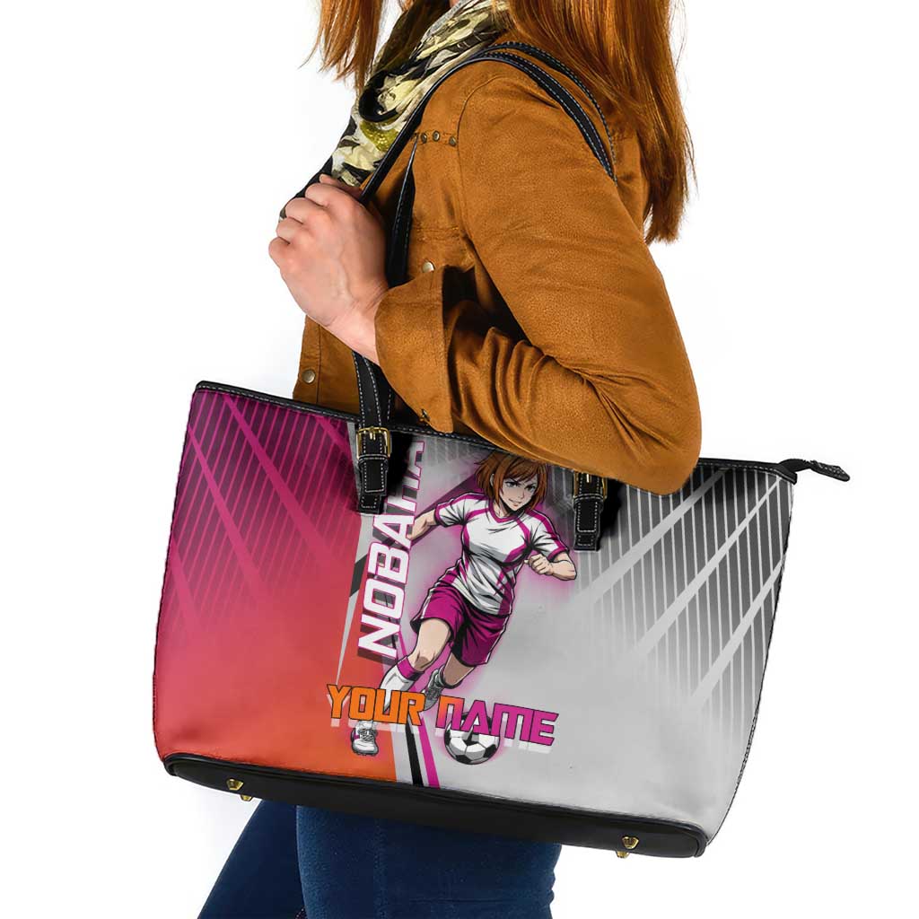 Personalized Nobara Kugisaki Jujutsu Kaisen Leather Tote Bag with Pink Orange Gradient and Action Kick Pose