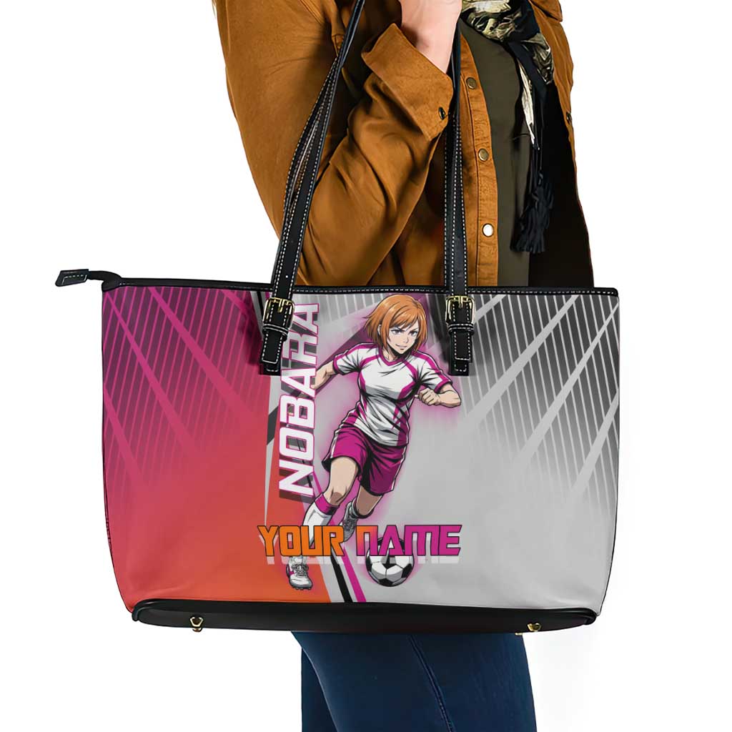 Personalized Nobara Kugisaki Jujutsu Kaisen Leather Tote Bag with Pink Orange Gradient and Action Kick Pose