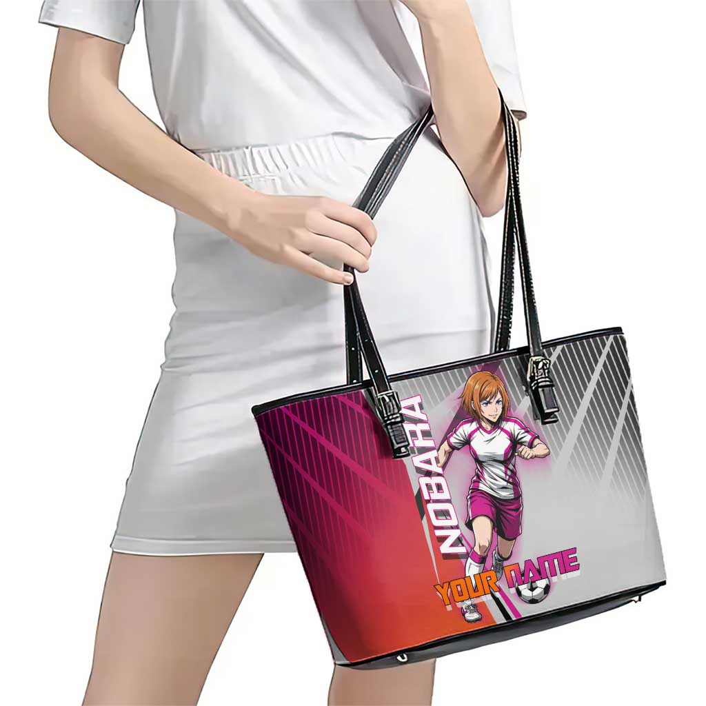 Personalized Nobara Kugisaki Jujutsu Kaisen Leather Tote Bag with Pink Orange Gradient and Action Kick Pose
