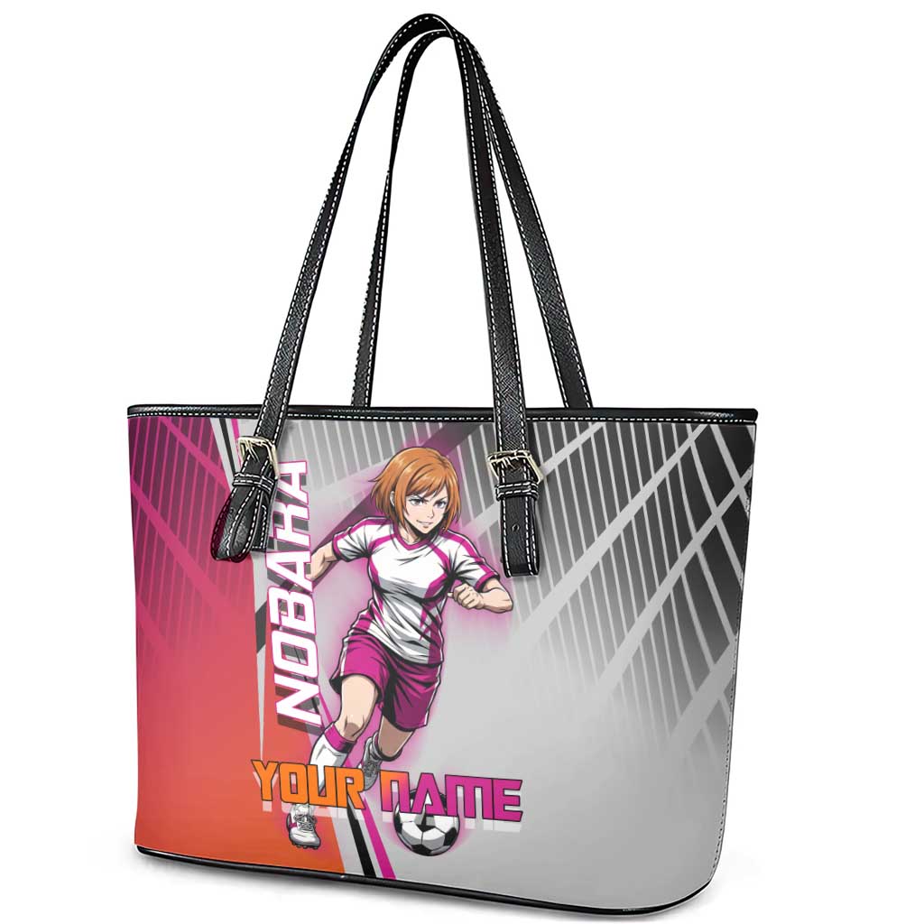Personalized Nobara Kugisaki Jujutsu Kaisen Leather Tote Bag with Pink Orange Gradient and Action Kick Pose