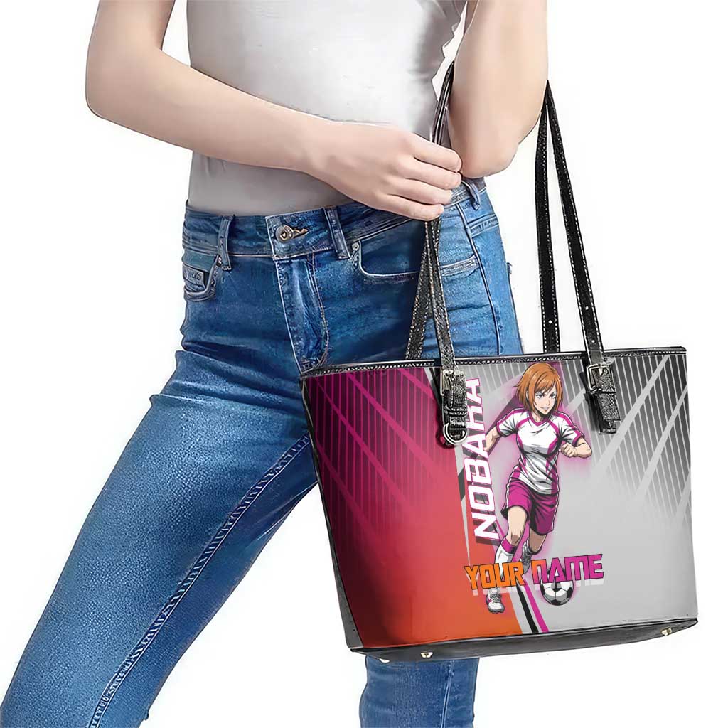Personalized Nobara Kugisaki Jujutsu Kaisen Leather Tote Bag with Pink Orange Gradient and Action Kick Pose