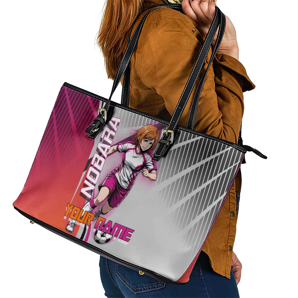 Personalized Nobara Kugisaki Jujutsu Kaisen Leather Tote Bag with Pink Orange Gradient and Action Kick Pose
