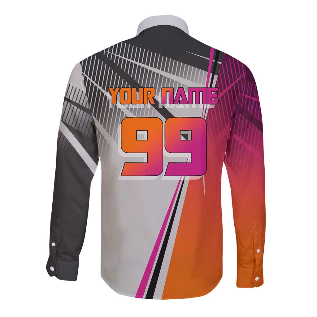 Personalized Nobara Kugisaki Jujutsu Kaisen Long Sleeve Button Shirt with Pink Orange Gradient and Action Kick Pose