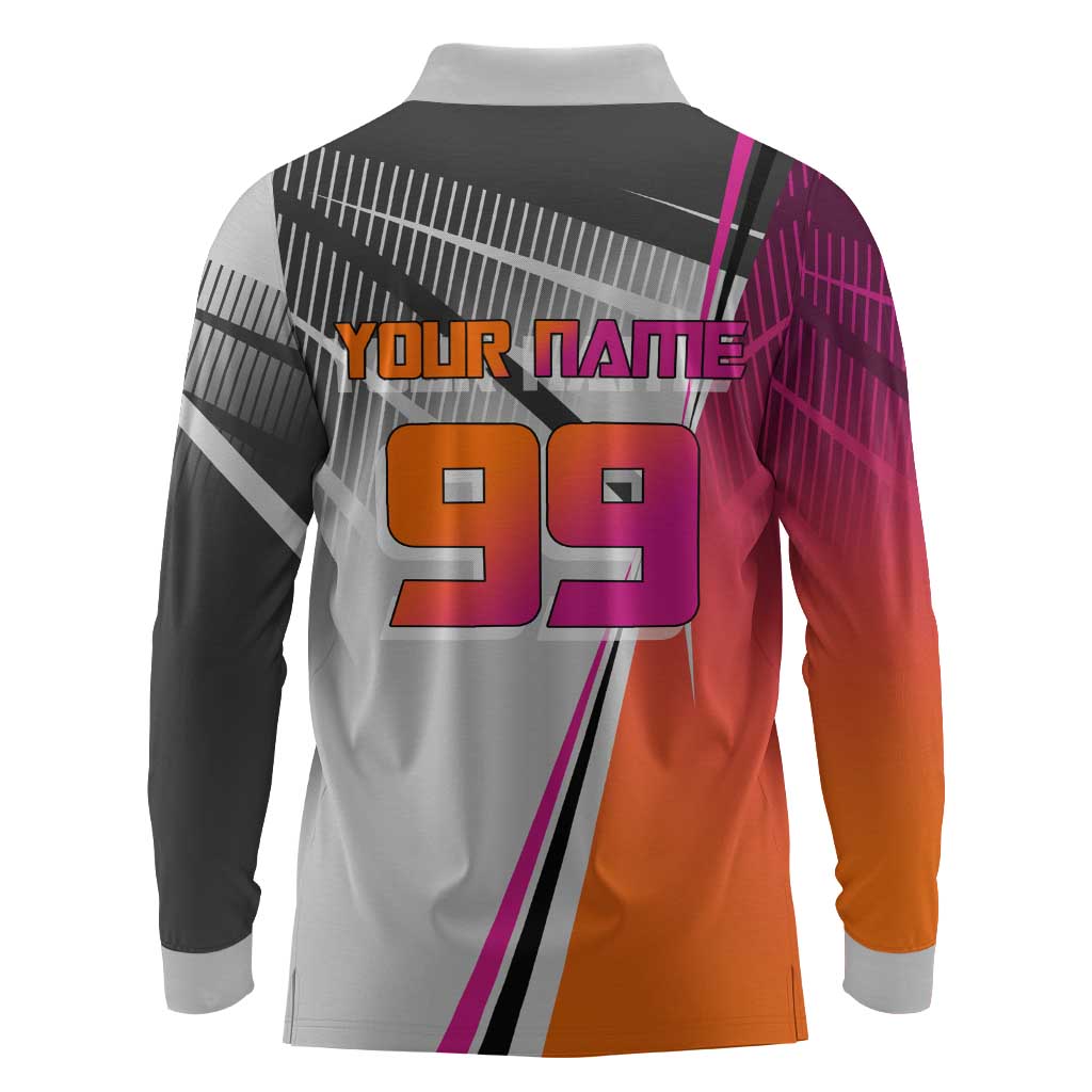 Personalized Nobara Kugisaki Jujutsu Kaisen Long Sleeve Polo Shirt with Pink Orange Gradient and Action Kick Pose