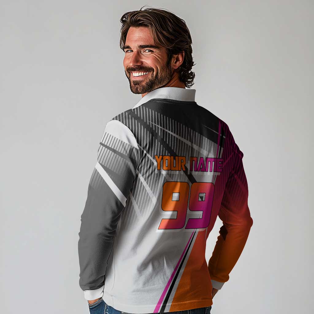 Personalized Nobara Kugisaki Jujutsu Kaisen Long Sleeve Polo Shirt with Pink Orange Gradient and Action Kick Pose